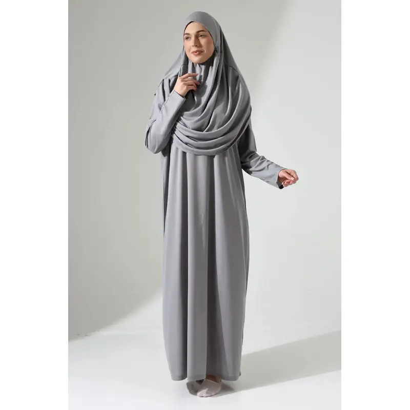 One Piece Prayer Dress with Headscarf - Gray