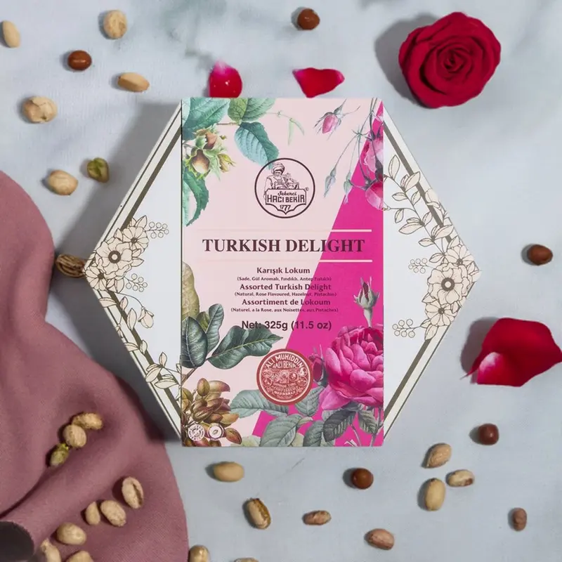 Haci Bekir Exclusive Turkish Delight Assorted - Unique Consistency Lokums (Plain/Rose/Pistachio/Hazelnut)