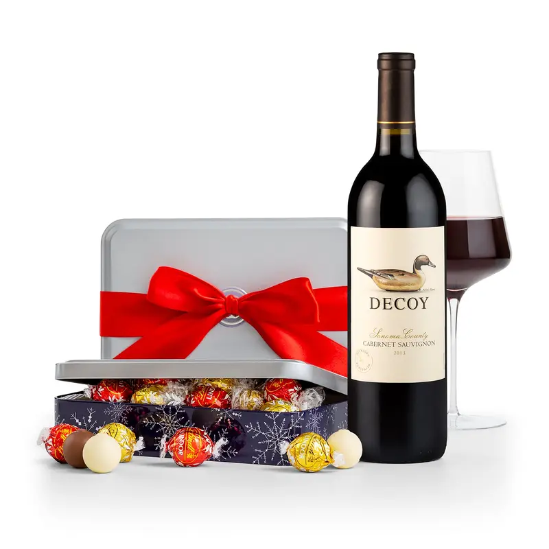 Winter Wonderland Truffle Tin with Decoy Cabernet Sauvignon