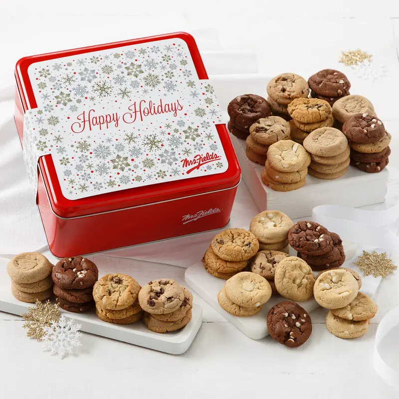 Happy Holidays 72 Nibblers Bite-Sized Cookies Tin
