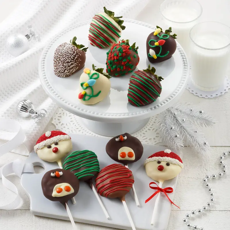 Holiday Belgian Chocolate Covered Strawberries & Nibblers Cookie Pop Combo