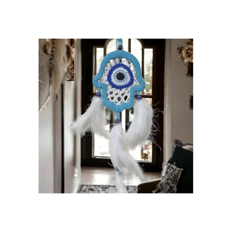 Nazar Bead Motif Turquoise Fatma Ana Hand Wall Ornament Handmade