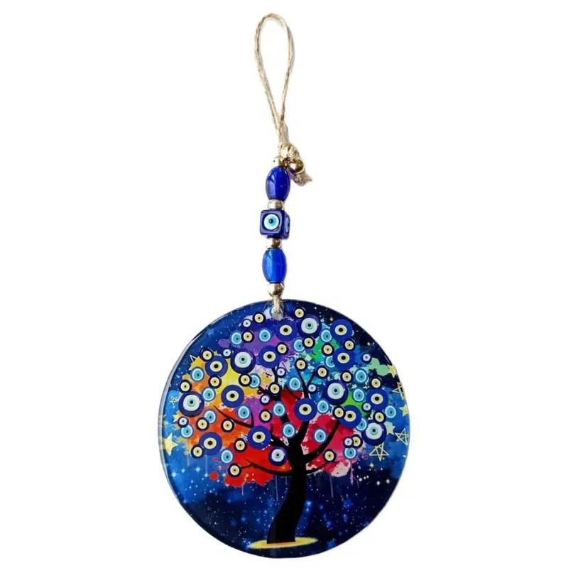 Nazar Bead Patterned Tree of Life Fusion Glass Wall Ornament