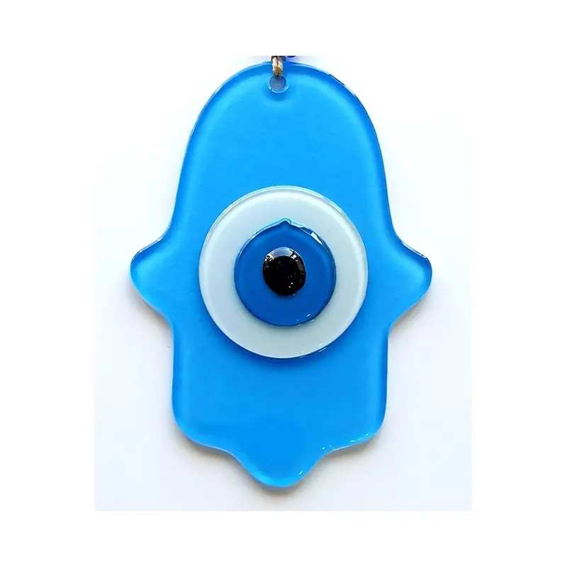 Nazar Beaded Baby Blue Hand Shape Glass Wall Ornament