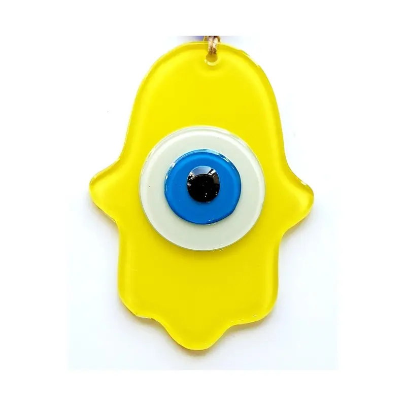 Nazar Beads Yellow Hand Shape Glass Wall Ornament