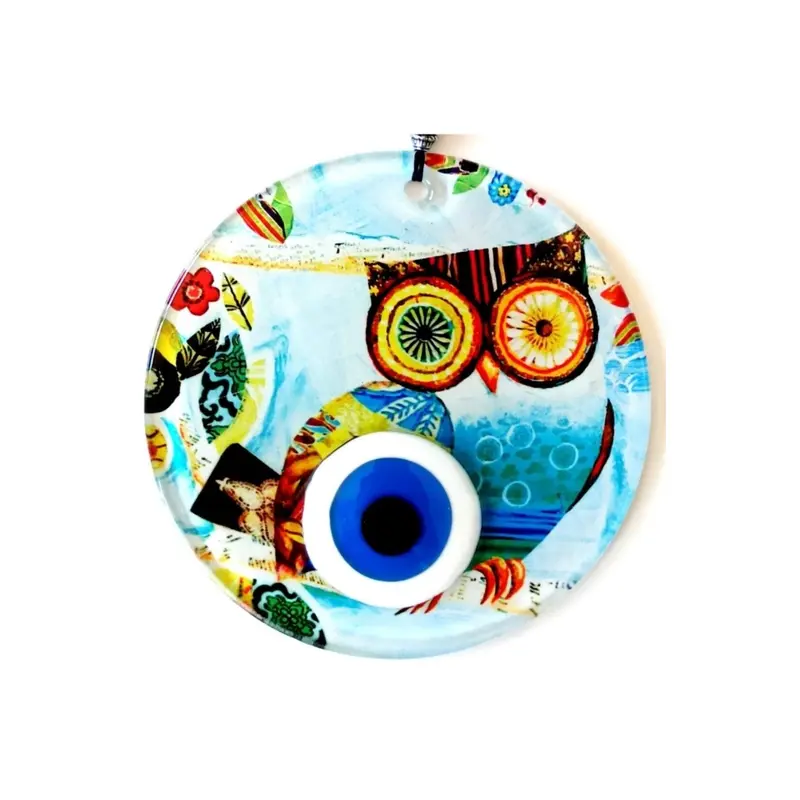 Owl Nazar Beaded Fusion Glass Wall Ornament