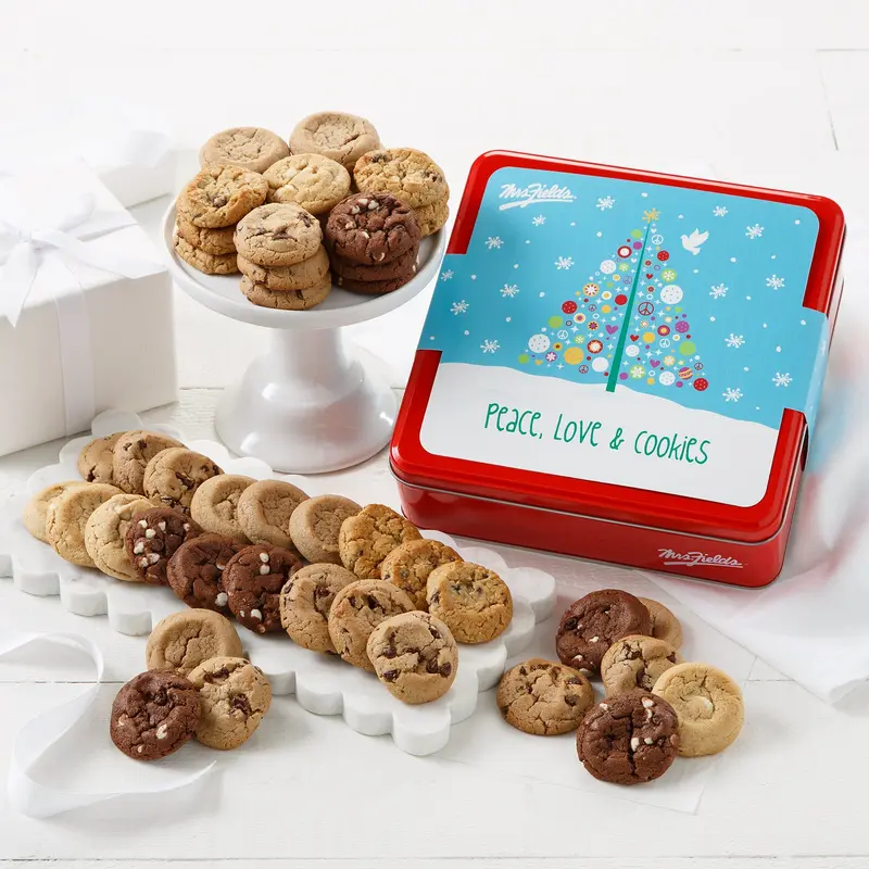 Peace, Love & Cookies 48 Nibblers Bite-Sized Cookies Tin