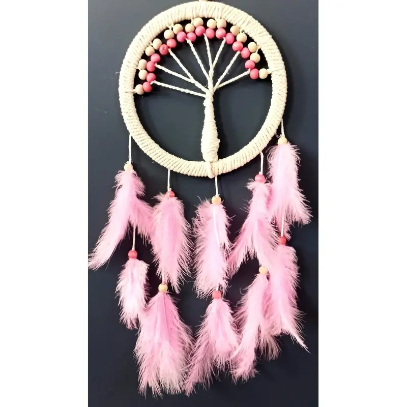Pink Bird Furry Life Tree Dream Catcher Wall Ornament