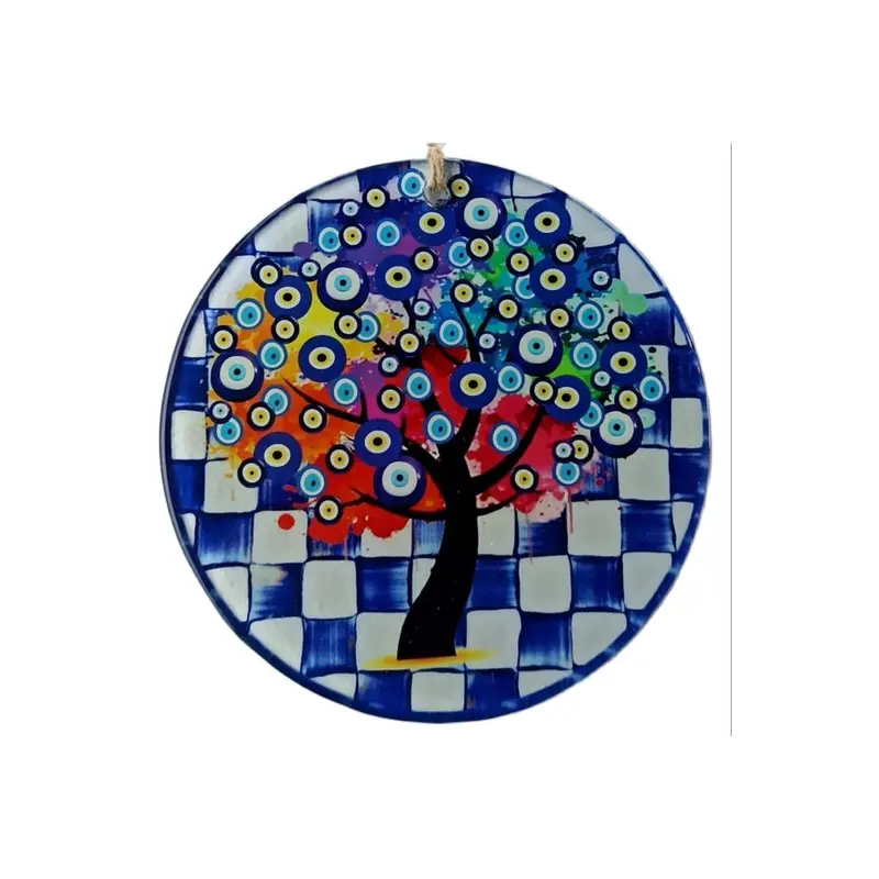 Wish Tree Patterned Nazar Bead Fusion Glass Wall Ornament