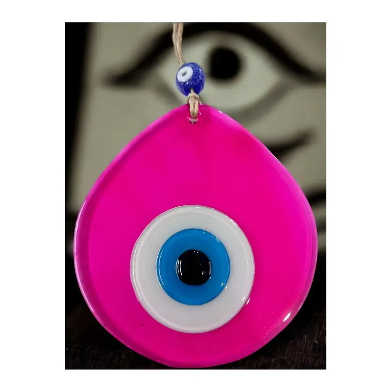 Blue Nazar Beaded Transparent Pink Color Drop Pattern Handmade Wall Ornament