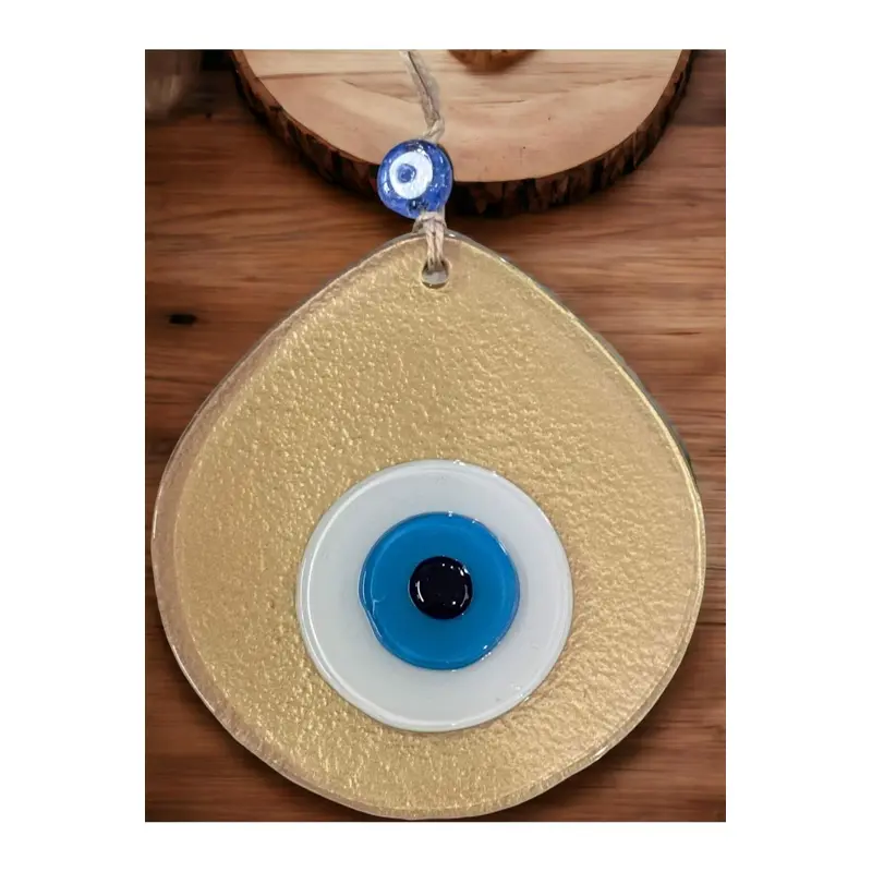 Blue Nazar Beads Gold Color Drop Pattern Handmade Wall Ornament