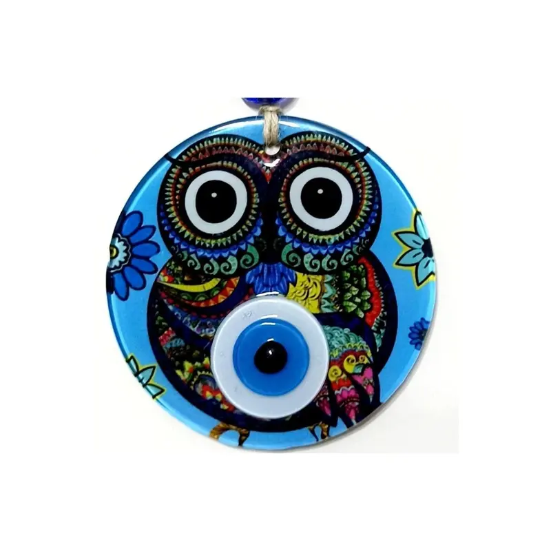 Blue Nazar Beads Owl Model, Blessing and Prosperity Bead Fusion Glass Wall Ornament