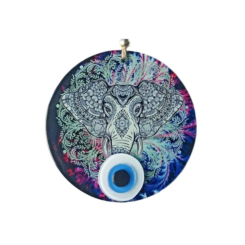 Elephant Figured Nazar Bead Fusion Glass Wall Ornament
