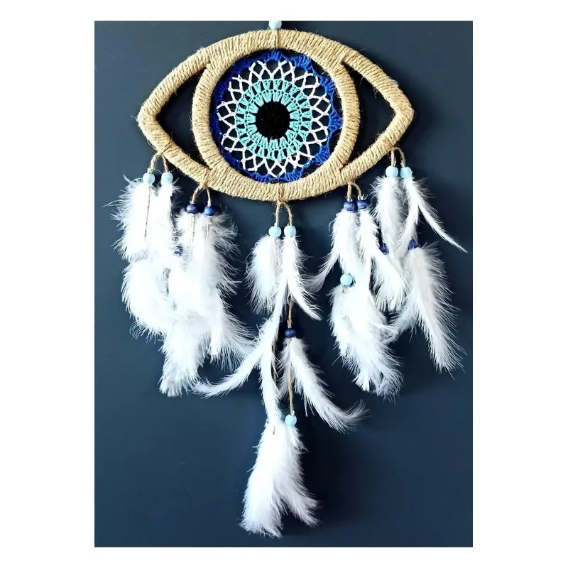 Eye Model Nazar Bead Motif Bird Furry Handmade  Wall Ornament