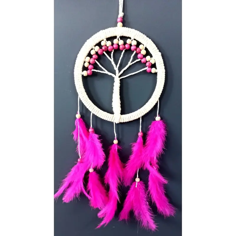 Fuchsia Bird Furry Life Tree Dream Catcher Wall Ornament