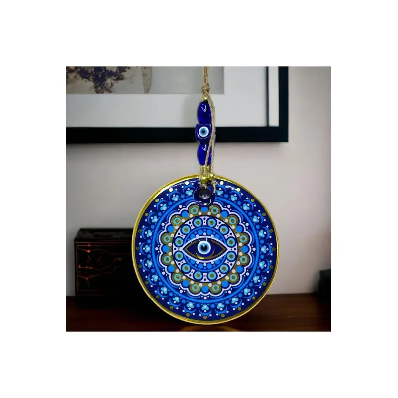 Gilded Nazar Beads Blue Pink Glass Wall Ornament