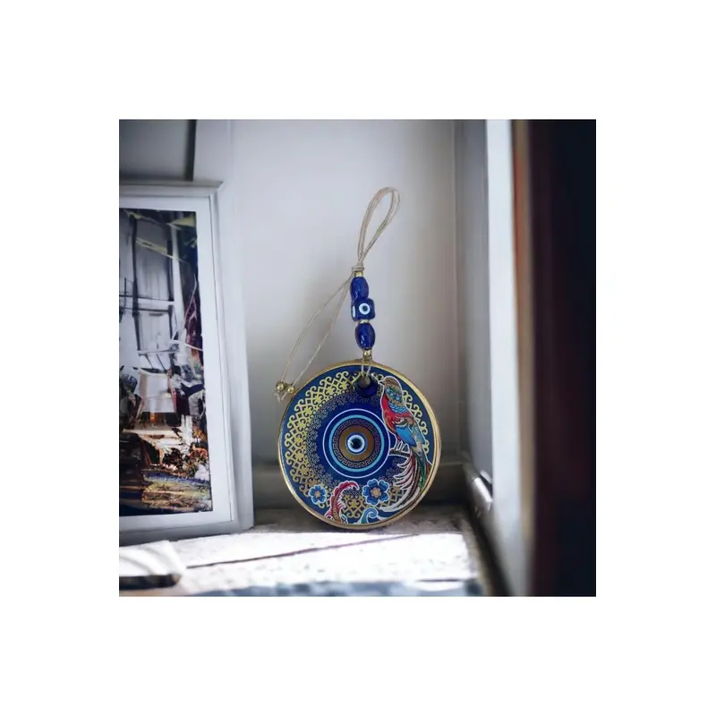 Gilded Nightingale Bird Flower Nazar Beaded Wall Ornament Glass Wall Decoration