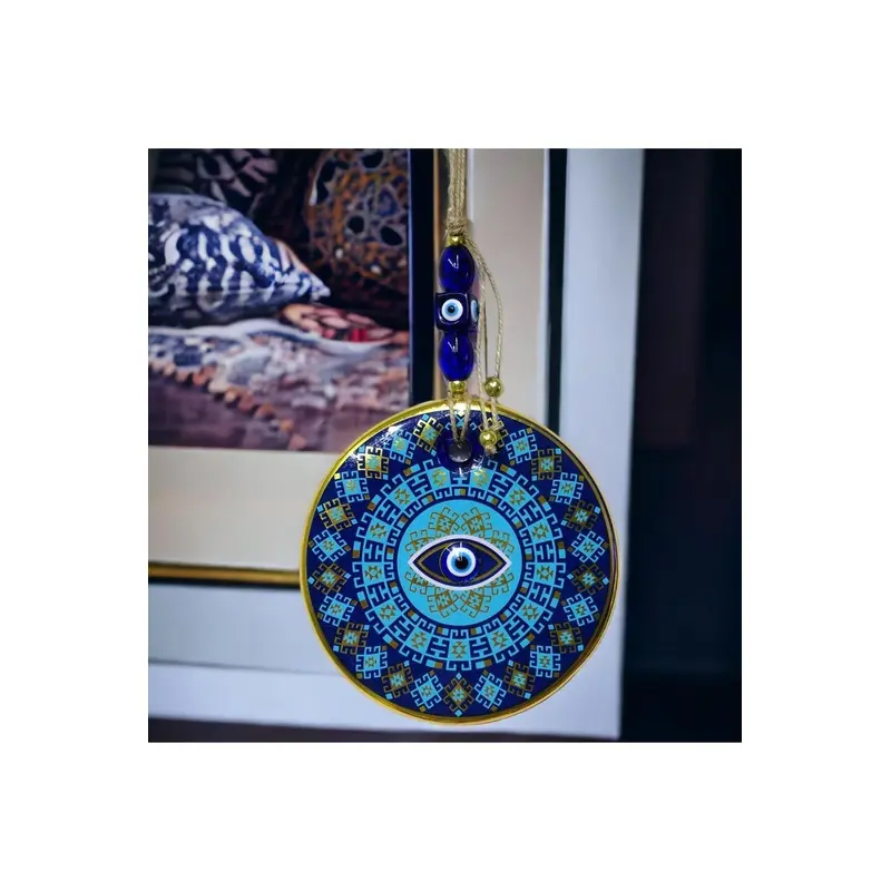 Gilded Turquoise Color Eye Model Nazar Bead Glass Wall Ornament