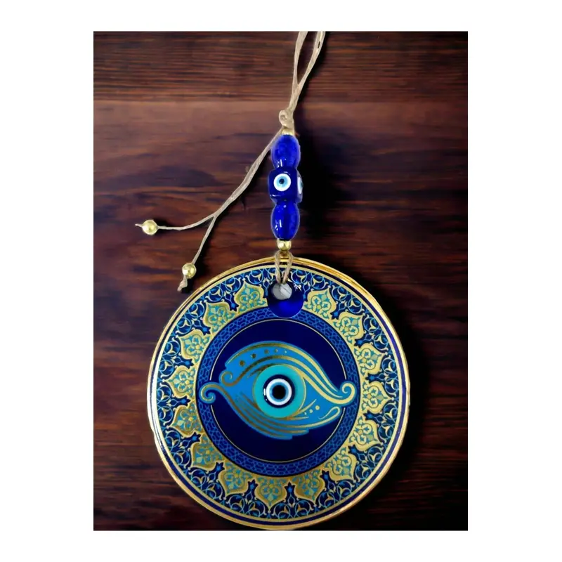 Gold Embroidered Fish Eyed Nazar Beaded Wall Ornament