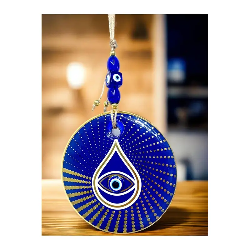 Golden Polka Dot Blue Glass Beaded Wall Ornament