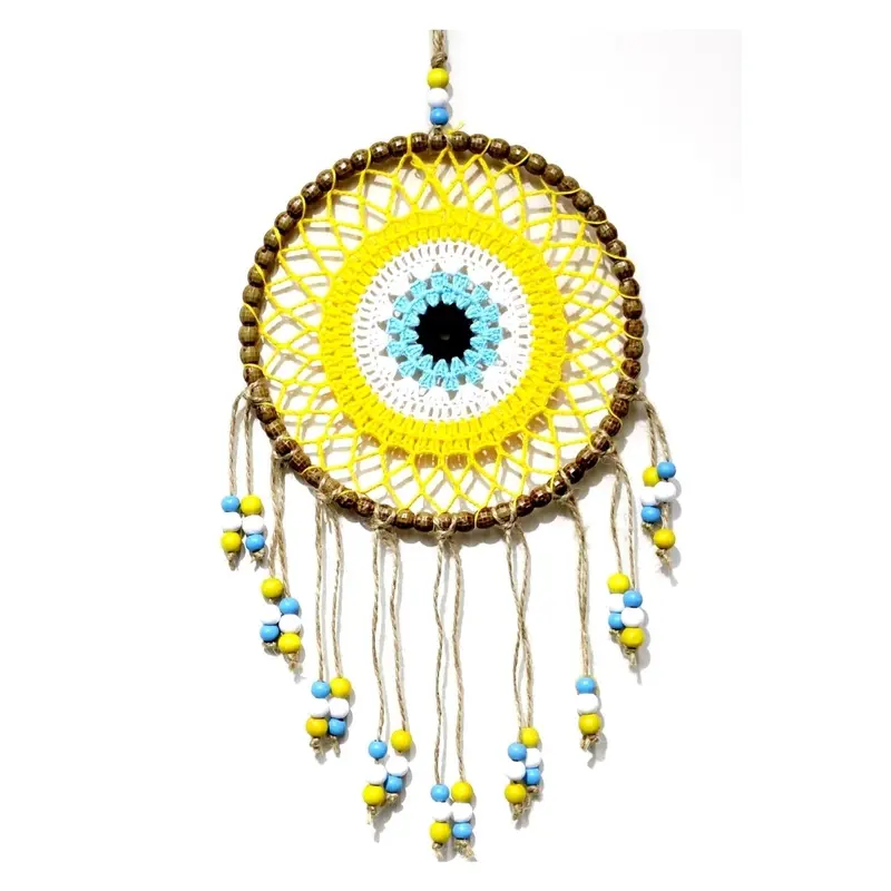 Handmade Wall Ornament With Yellow Motif Colored Beads