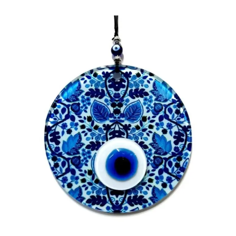 Leaf Patterned Glass Nazar Bead Handmade Gift