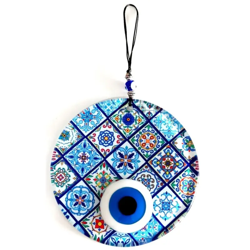 Mandala Patterned Nazar Bead With Fusion Glass Wall Ornament