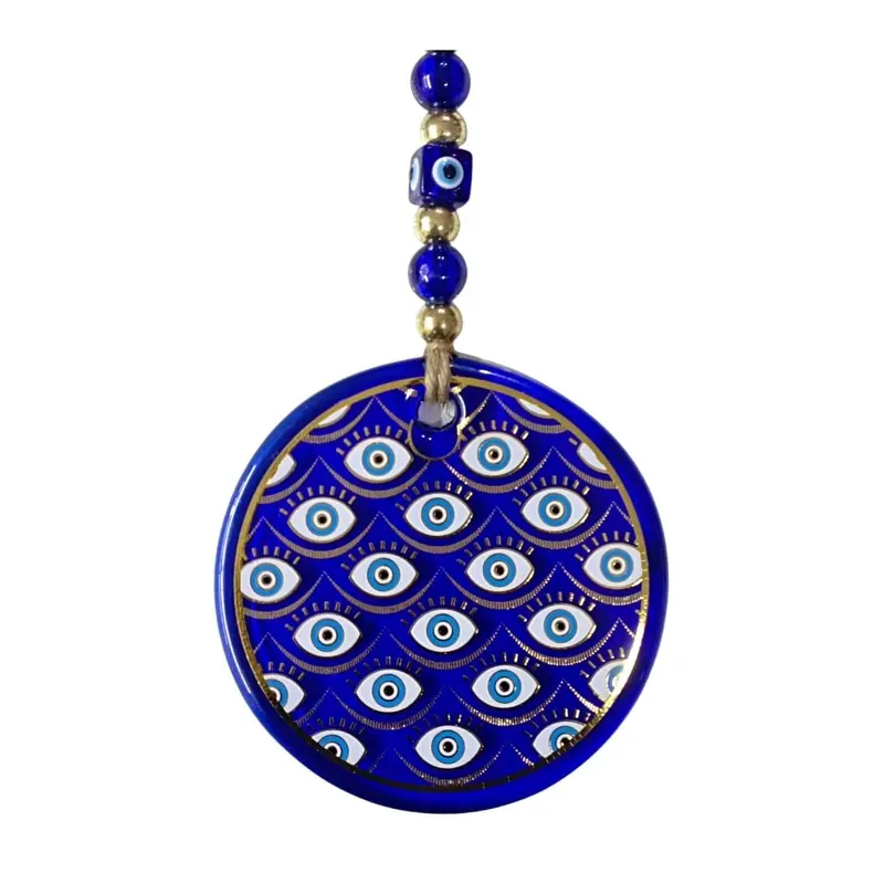 Nazar Bead Glass Wall Ornament with Gilded Eyes Motif