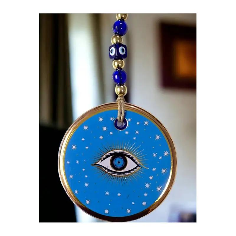 Blue Color Star Motif Eyed Glass Wall Ornament