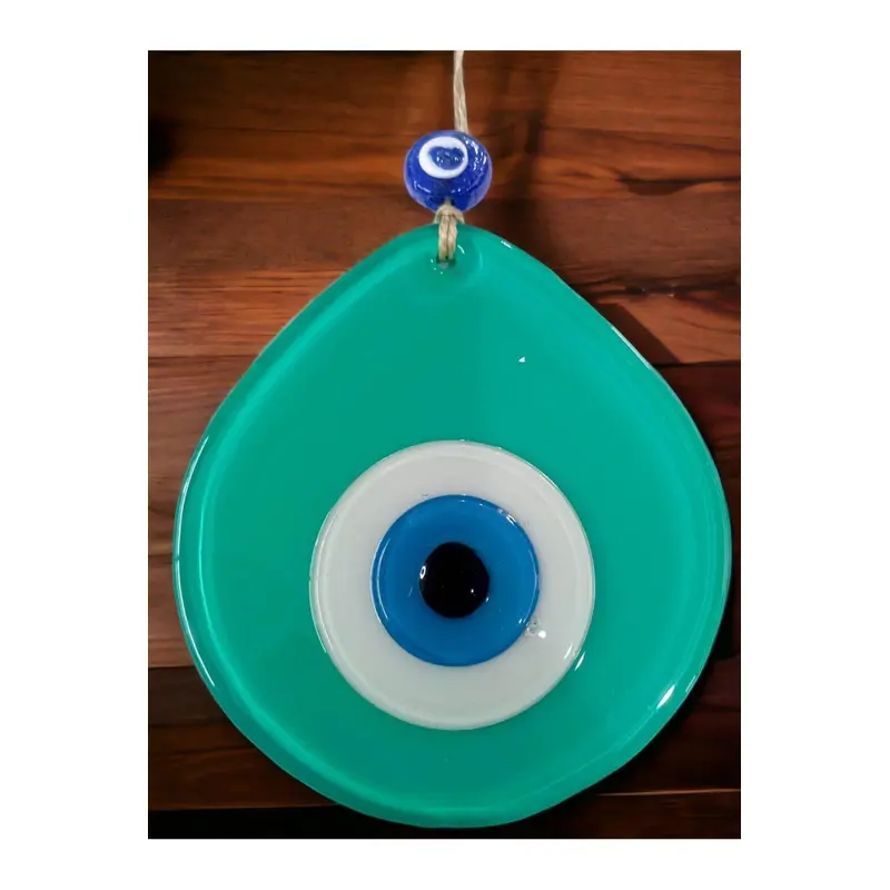 Blue Nazar Beaded Light Green Color Nazar Bead Drop Pattern Handmade Wall Ornament