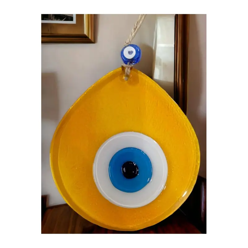 Blue Nazar Beaded Transparent Honey Color Drop Pattern Handmade Wall Ornament