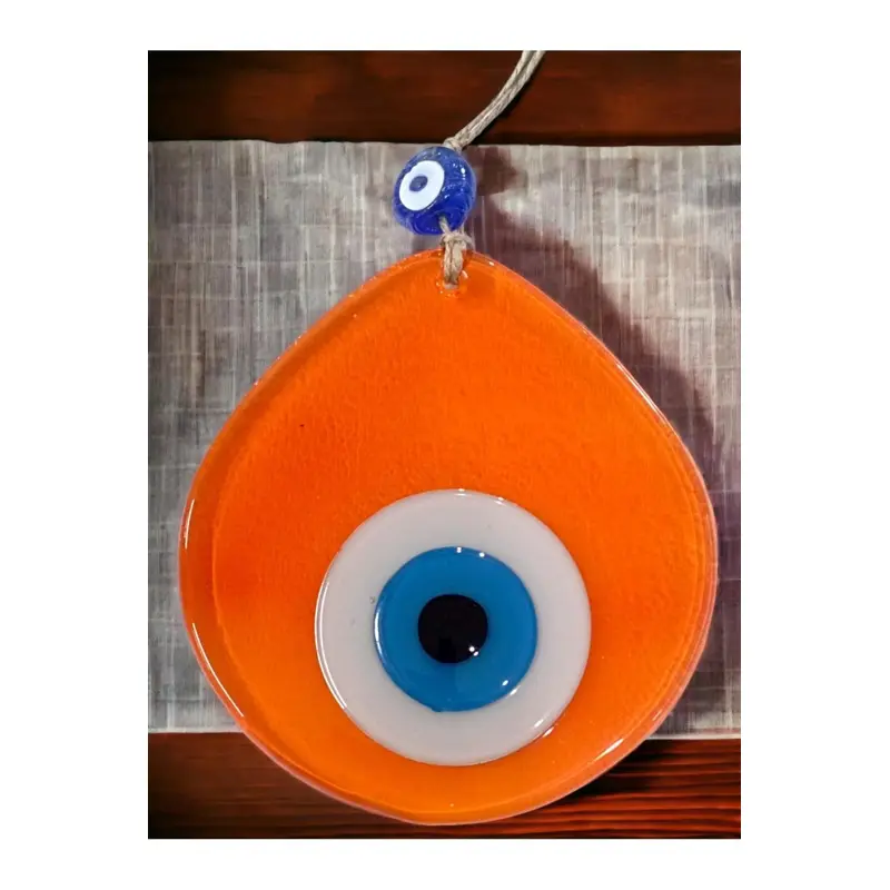 Blue Nazar Beaded Transparent Orange Color Drop Pattern Handmade Wall Ornament