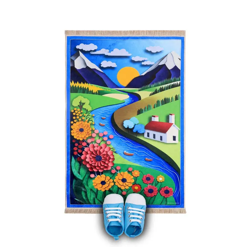 Bursa Ipek | Blue Sunny Valley Children's Prayer Rug and Play Mat