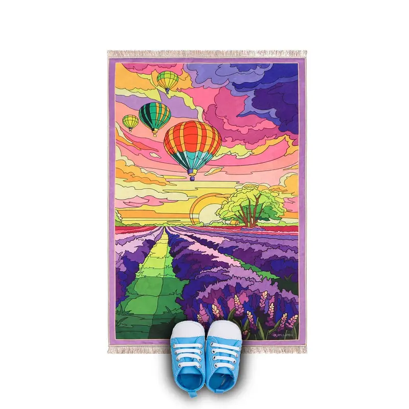 Bursa Ipek | Lilac Balloons Velvet Children's Prayer Mat and Play Mat
