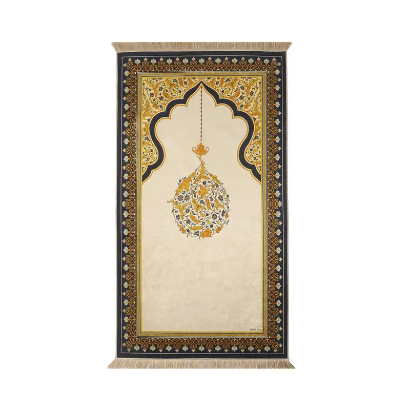Bursa Ipek | Beige Velvet Carpet Prayer Rug