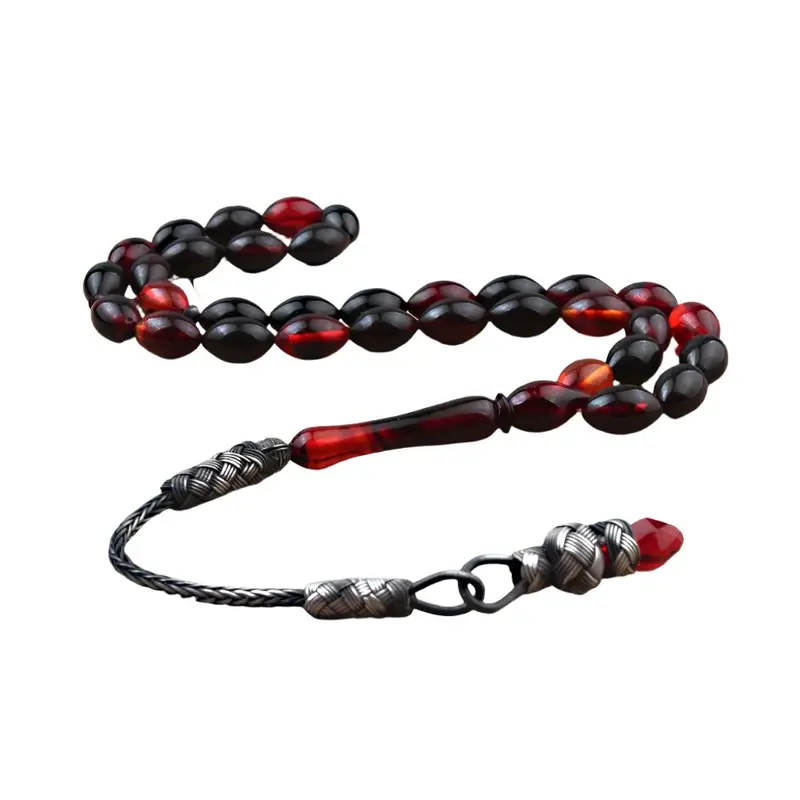 Tesbihevim | 1000 K Sterling Silver Mixed Color Amber Tasbih with Kazaz Tassel