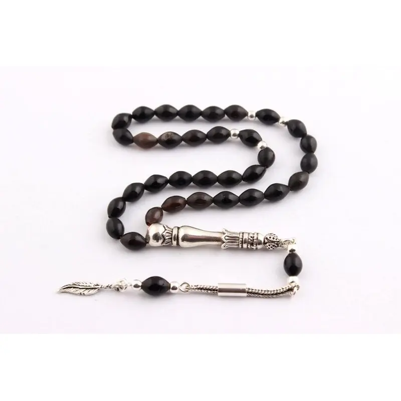 Tesbihevim | Buffalo Horn Tasbih in Black with 925 Sterling Silver Tassel