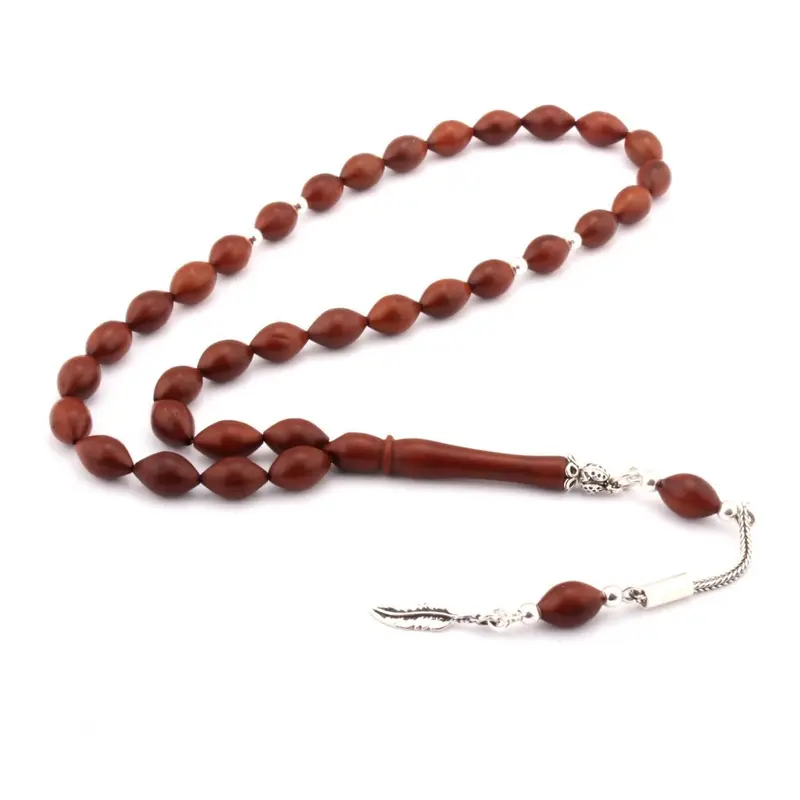Tesbihevim | Kuka Wood Tasbih Barley Cut with 925 Sterling Silver Tassel