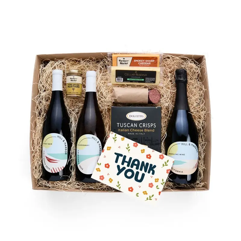 Thank You Cheese & Meat Gift Box with Red, White and Sparkling Wine