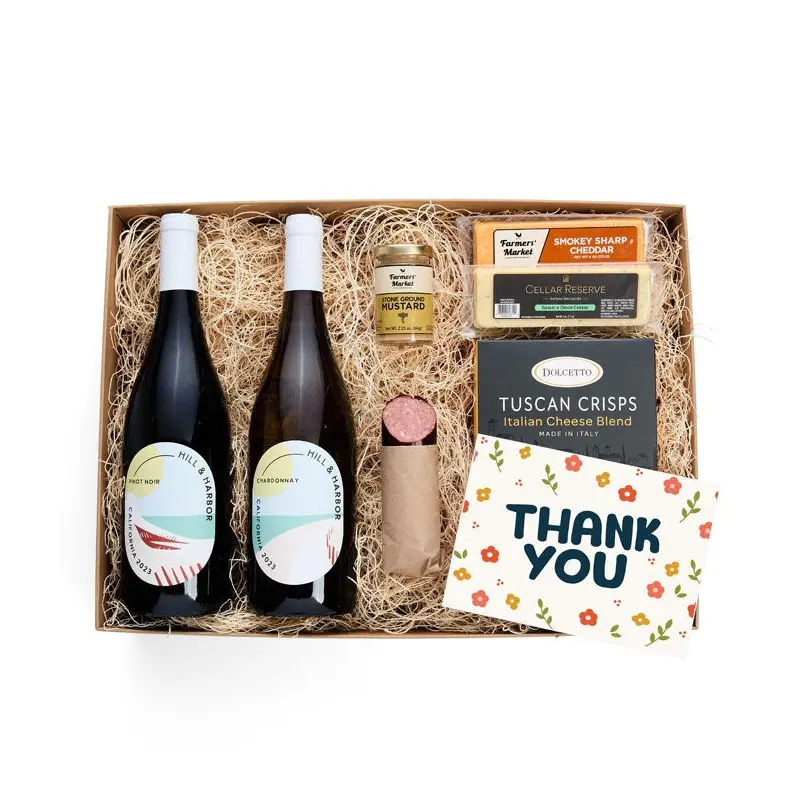 Thank You Cheese & Meat Gift Box with Red & White Wine
