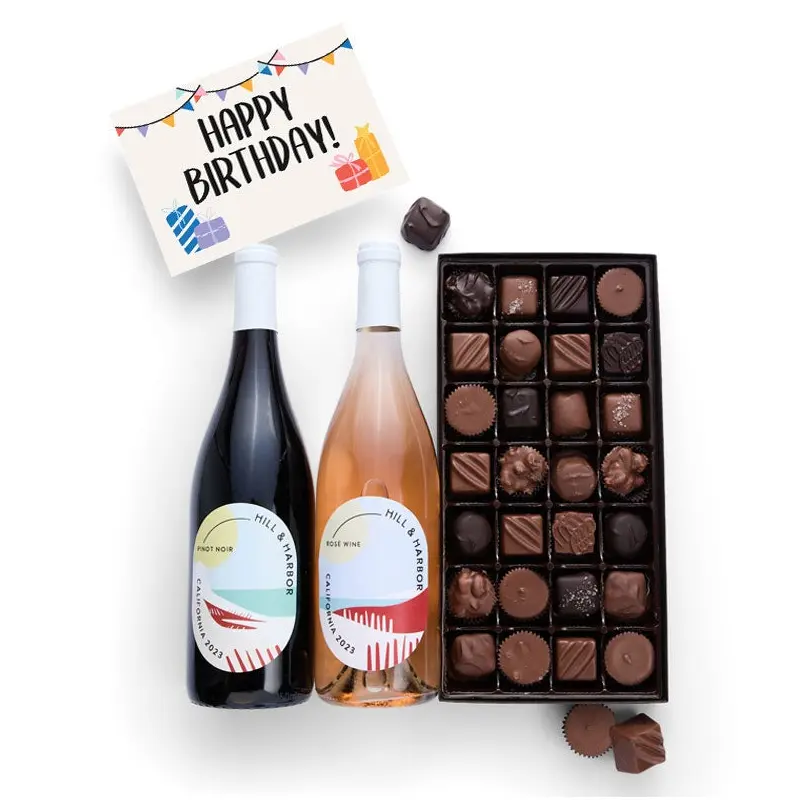 Happy Birthday! Gourmet Chocolates with Red & Ros Wine
