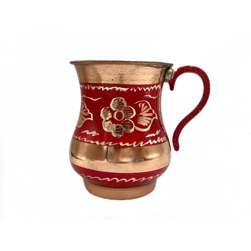 Lavina | Red Copper Cup with Flower Design (9.5 cm)