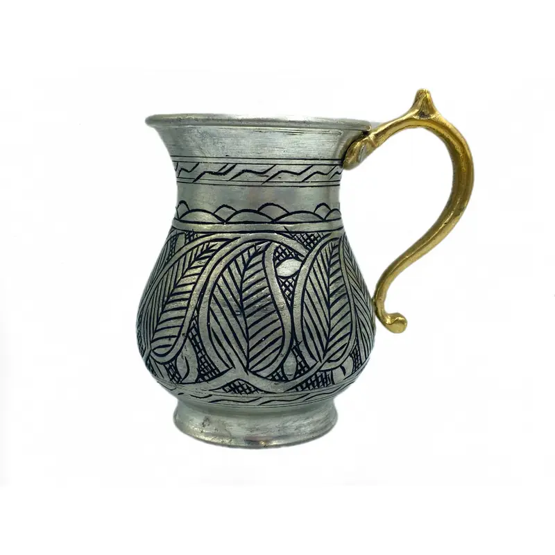 Lavina | Silver Copper Cup with Leaf Patterned (10 cm)