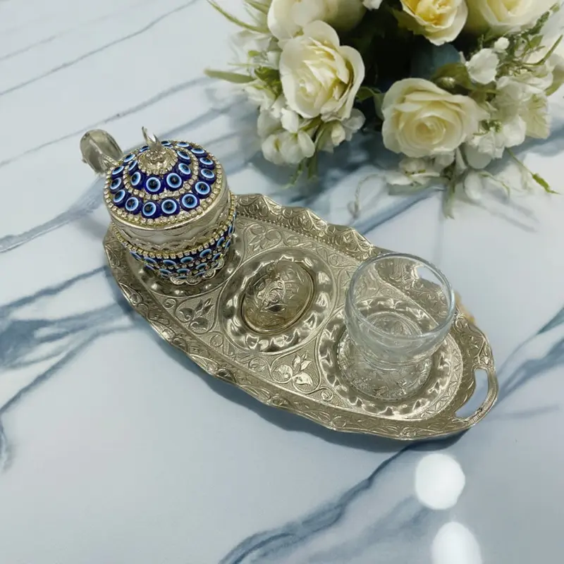 Lavina | Turkish Coffee Cup Set  With Nazar Bead Design