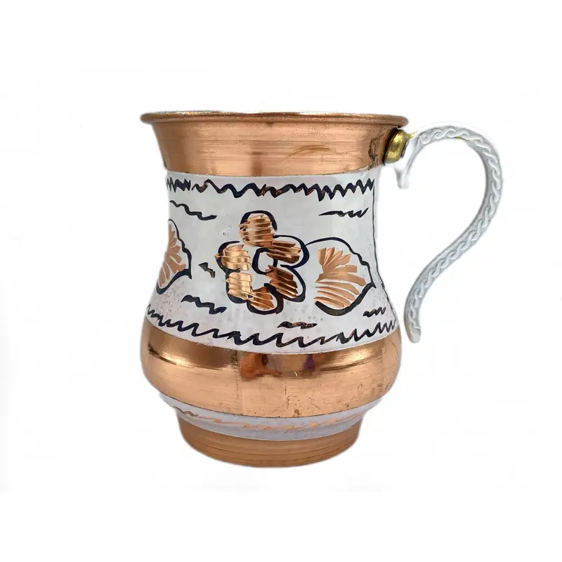 Lavina | White Copper Cup with Flower Design (9.5 cm)