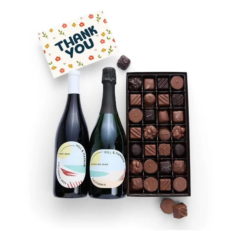 Thank You California Red & Sparkling Wine with Gourmet Chocolates