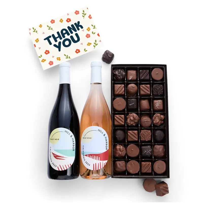 Thank You Gourmet Chocolates with California Red & Ros Wine