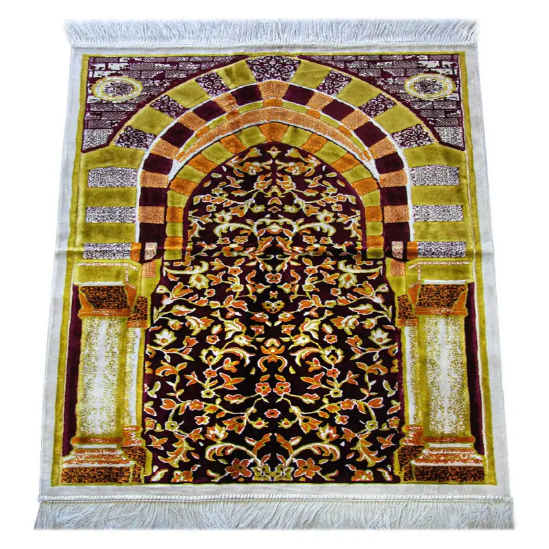 Luxury Dowry Prayer Rug, Gift Velvet Prayer Mat Yellow