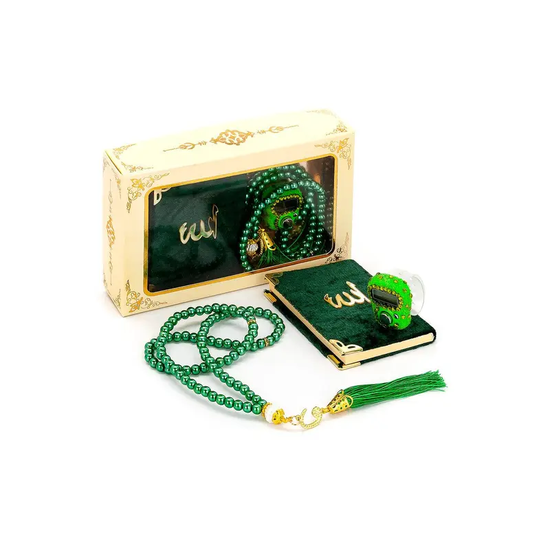 Mini Yasin, Crystal Stone Prayer Bead and Stone Designed Dhikrmatic Gift Set, Green Color