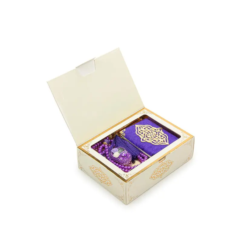 Mini Yasin, Crystal Stone Prayer Bead and Stone Designed Dhikrmatic Gift Set, Purple